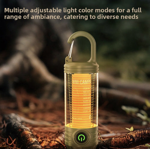 Mini Rechargeable Camping Lantern – USB-C LED Tent Light with Carabiner Hook Lit