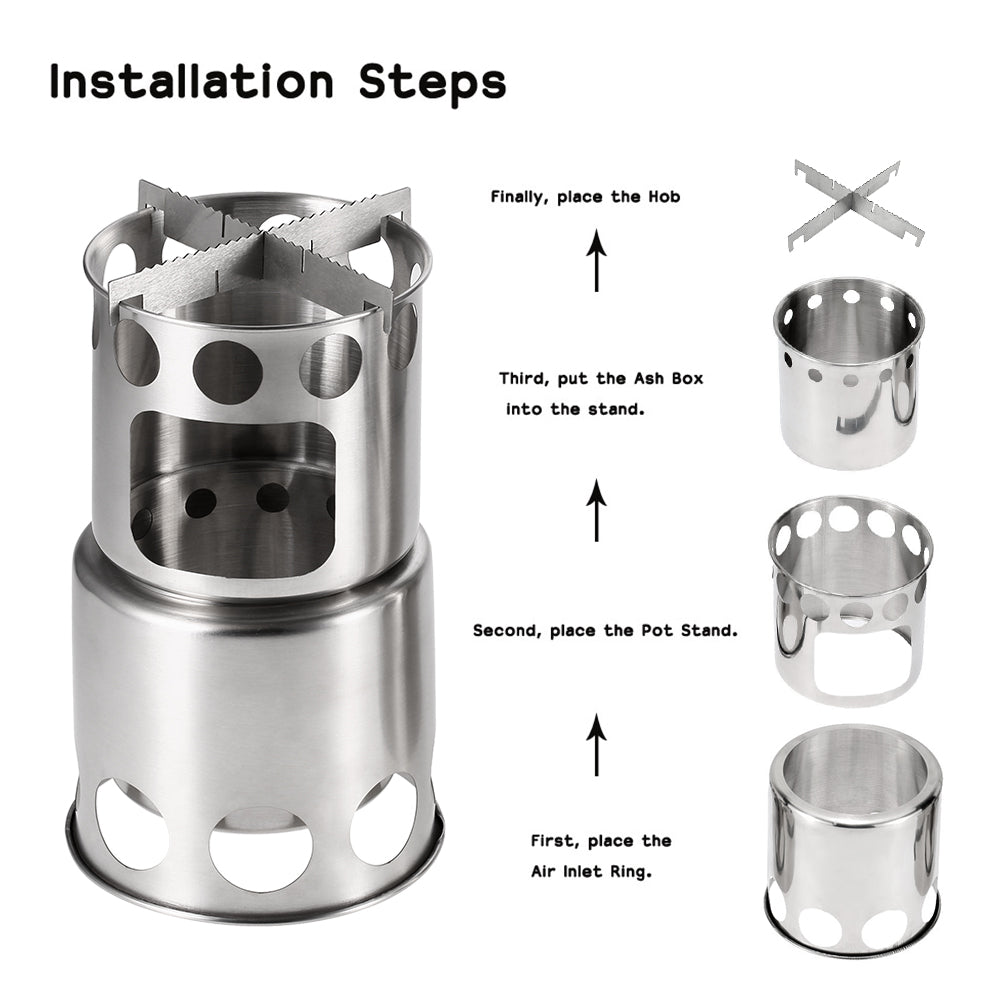Portable Wood Burning Camping Stove – Stainless Steel Backpacking Cooker - How to